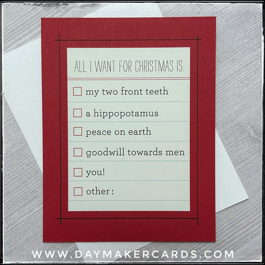 All I Want For Christmas Handmade Card