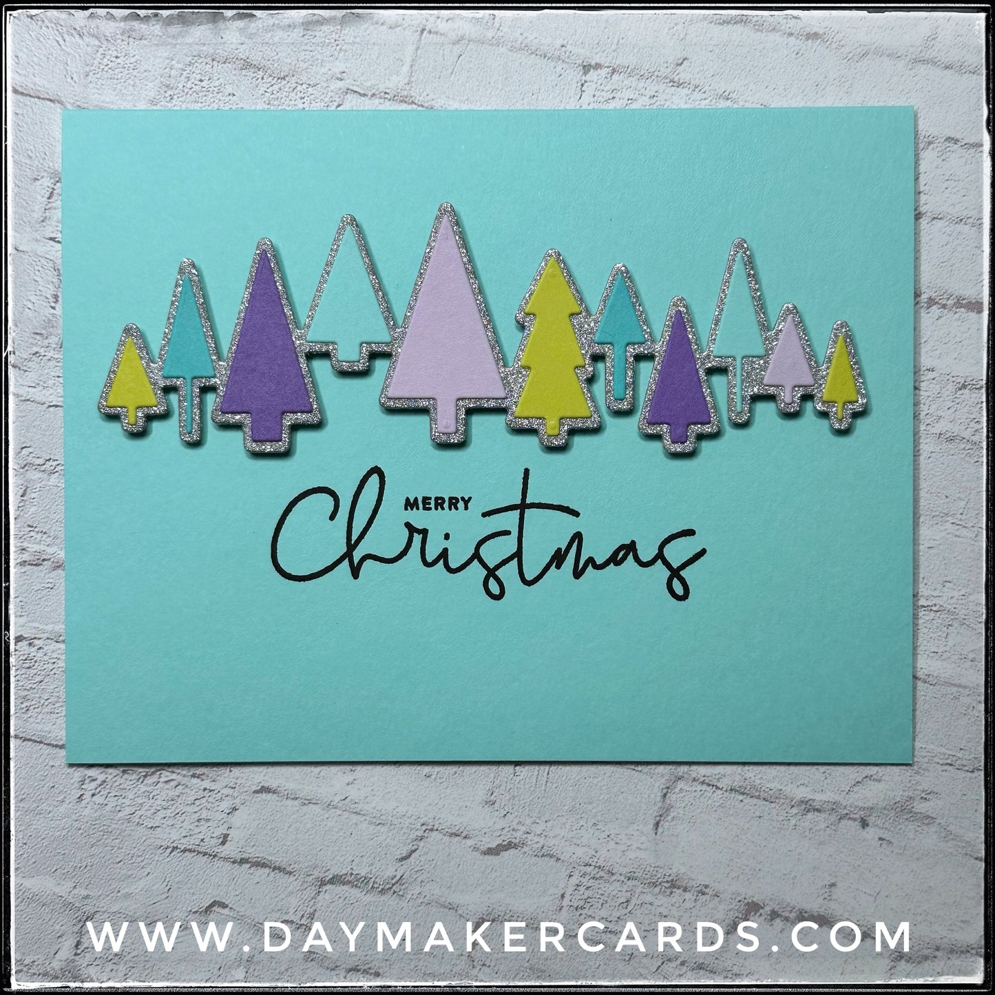 Set - Merry Christmas Glitter Trees Handmade Cards