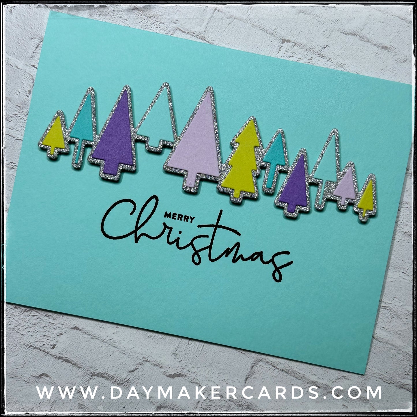 Set - Merry Christmas Glitter Trees Handmade Cards