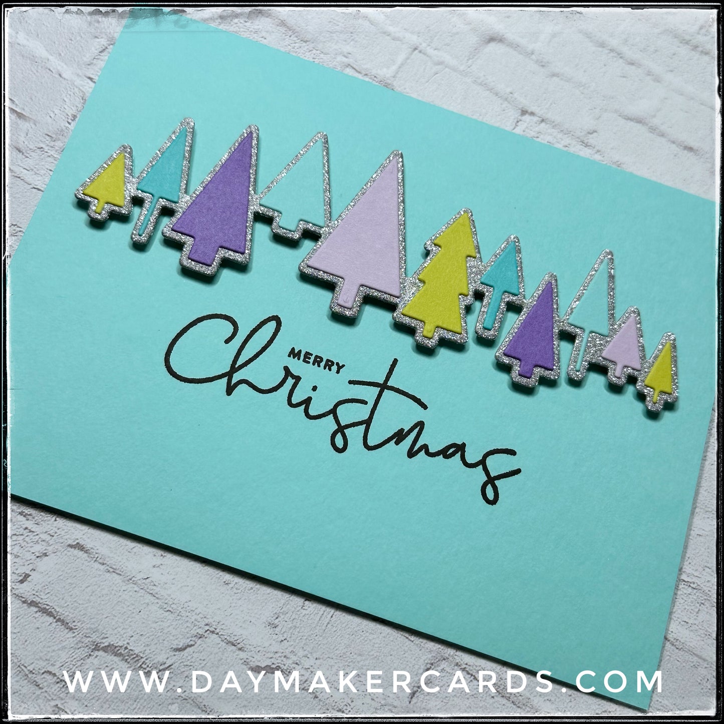 Set - Merry Christmas Glitter Trees Handmade Cards