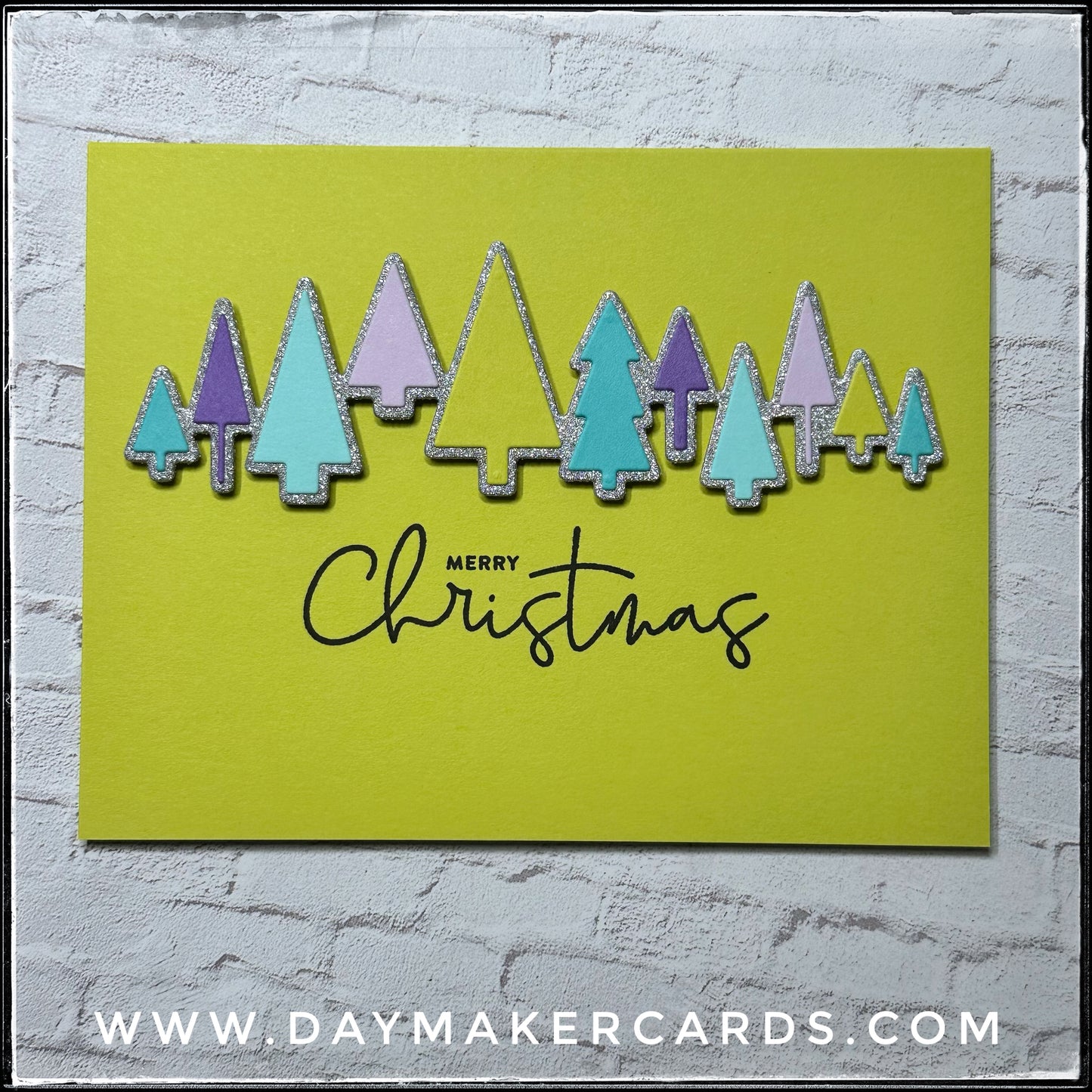 Set - Merry Christmas Glitter Trees Handmade Cards