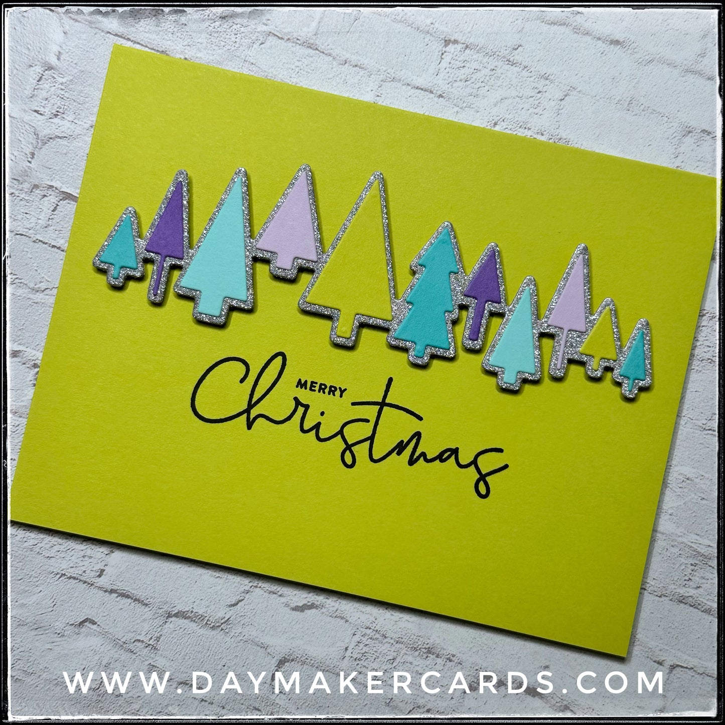 Set - Merry Christmas Glitter Trees Handmade Cards