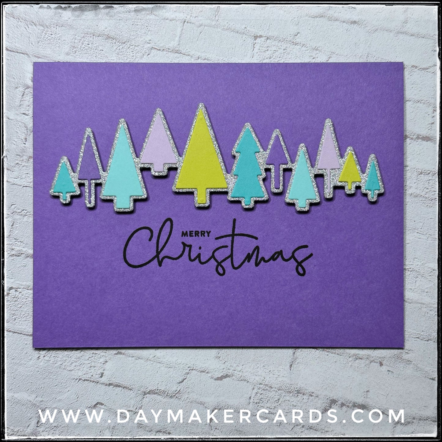 Set - Merry Christmas Glitter Trees Handmade Cards