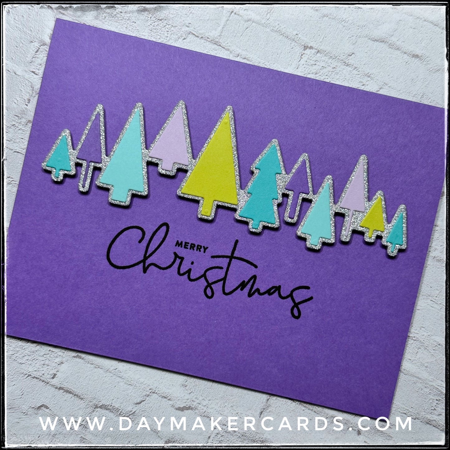 Set - Merry Christmas Glitter Trees Handmade Cards