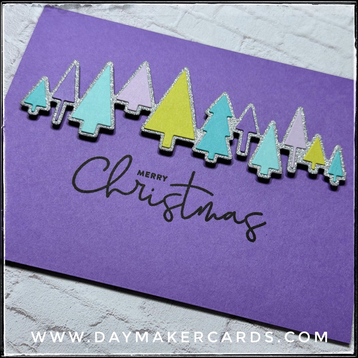 Set - Merry Christmas Glitter Trees Handmade Cards