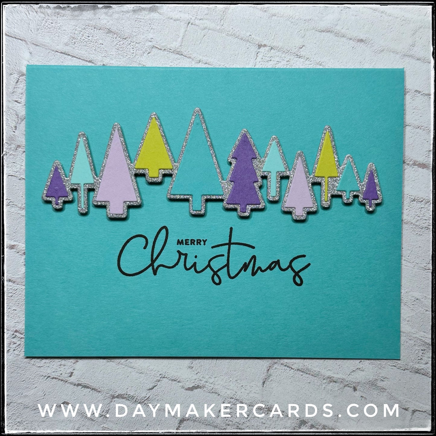 Set - Merry Christmas Glitter Trees Handmade Cards