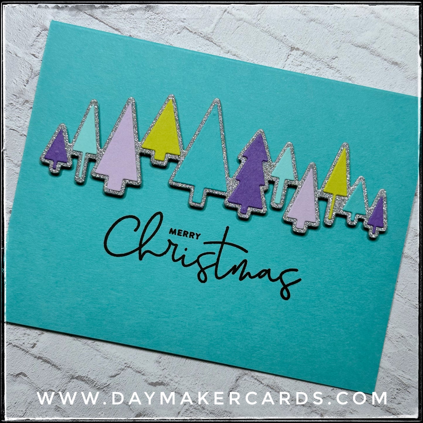 Set - Merry Christmas Glitter Trees Handmade Cards