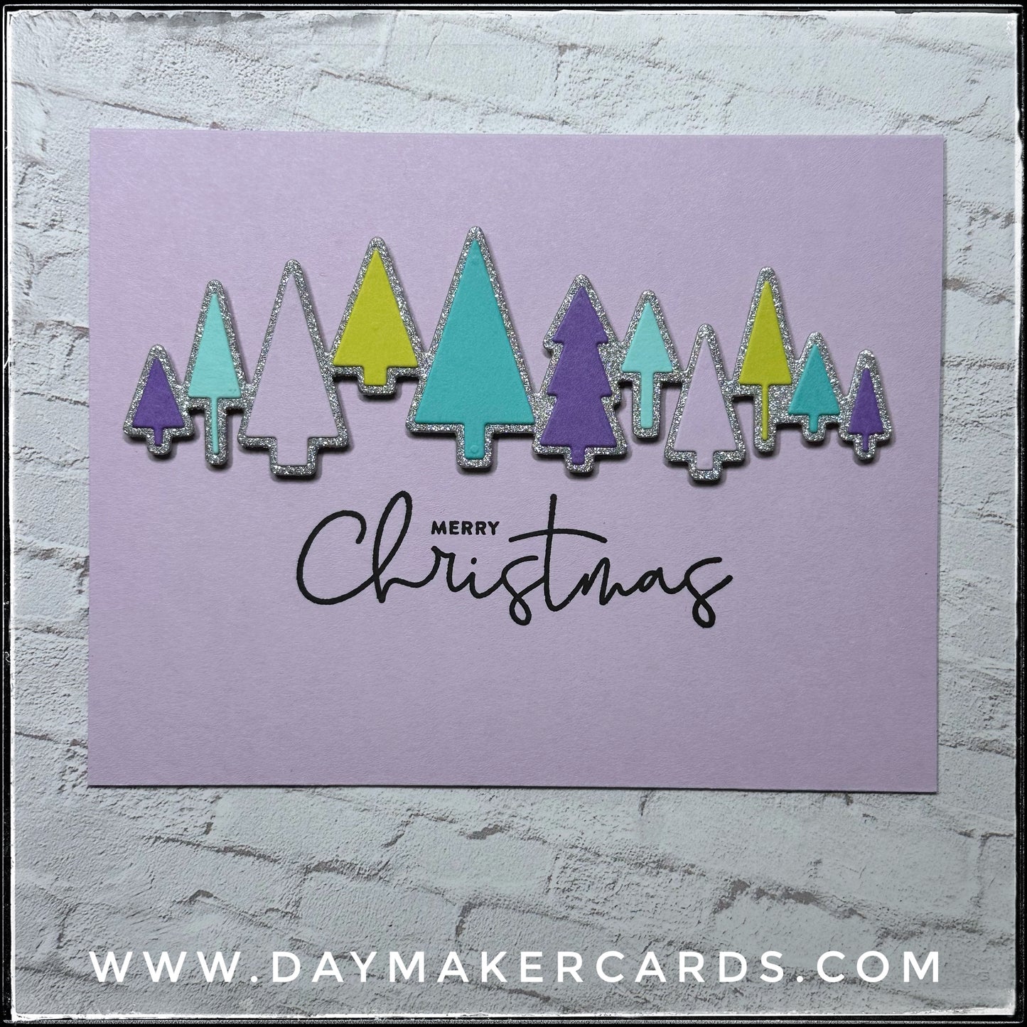 Set - Merry Christmas Glitter Trees Handmade Cards