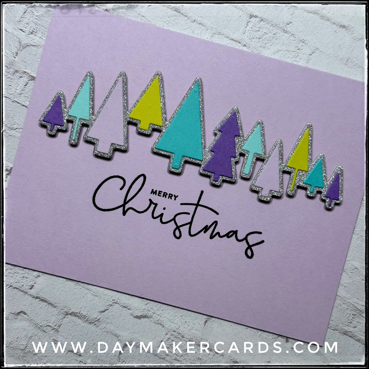 Set - Merry Christmas Glitter Trees Handmade Cards