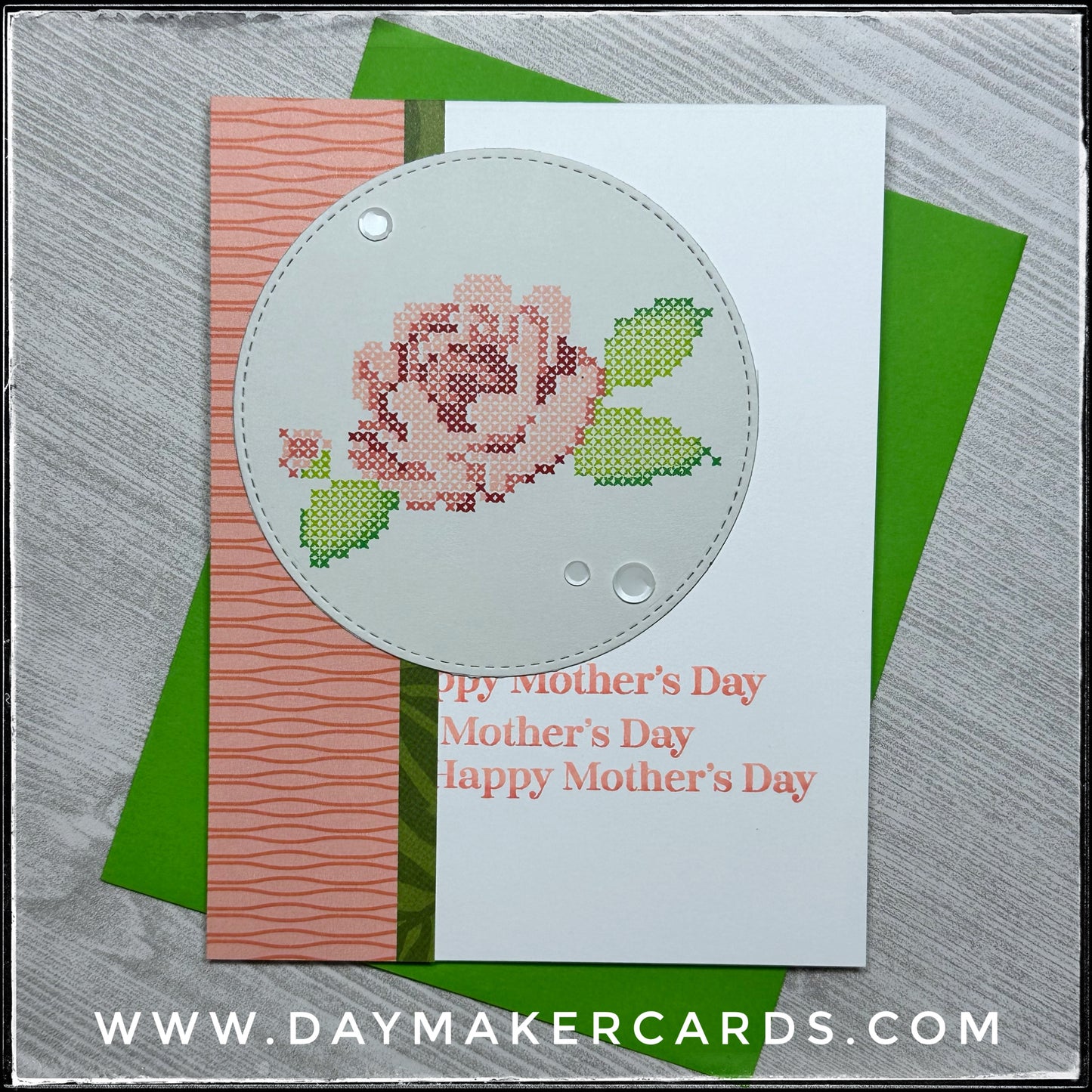 Happy Mother's Day - Stitched Roses Handmade Card