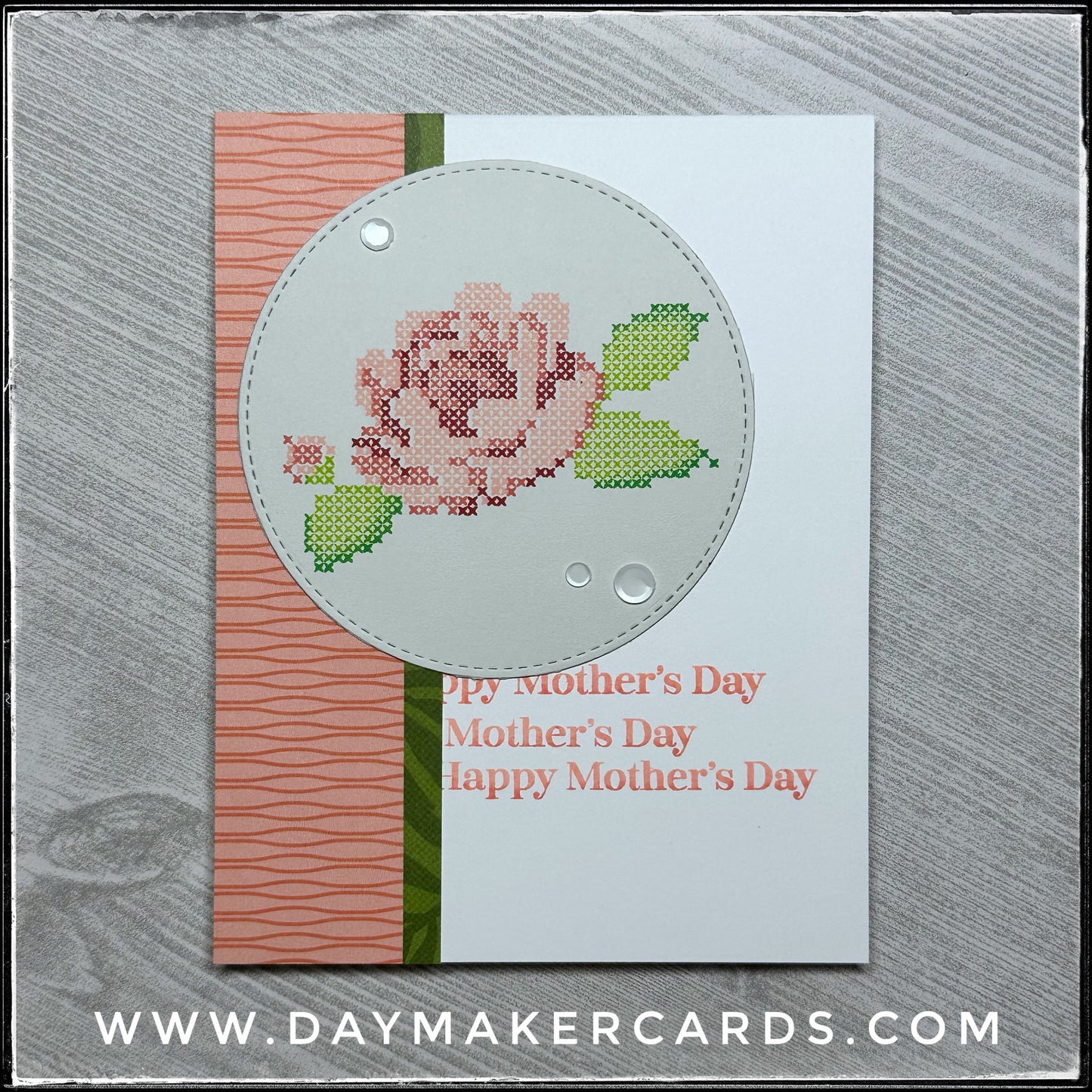 Happy Mother's Day - Stitched Roses Handmade Card