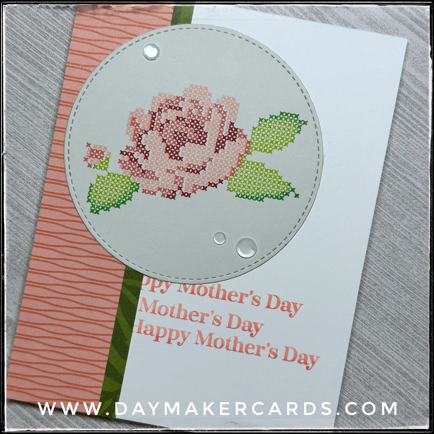 Happy Mother's Day - Stitched Roses Handmade Card